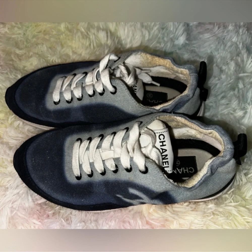 Chanel Blue Denim CC Logo Sneakers Size 38
